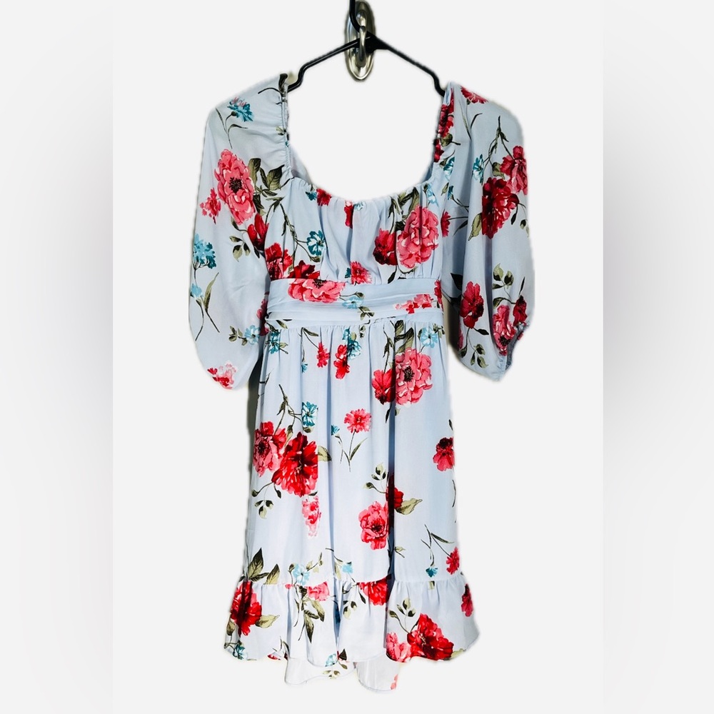 gb Girls Floral 3/4 Sleeve Mid Length Flowy Dress Blue Size 8
